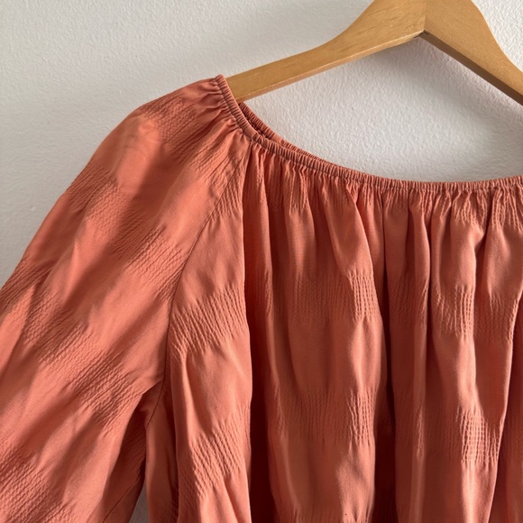Elizabeth & James Ruched Orange Off Shoulder Long Sleeve Blouse Top Size XL - Picture 7 of 10